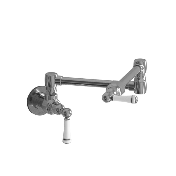 17 3/4" Wall Mount Pot Filler with White Ceramic Lever - Stellar Hardware and Bath 
