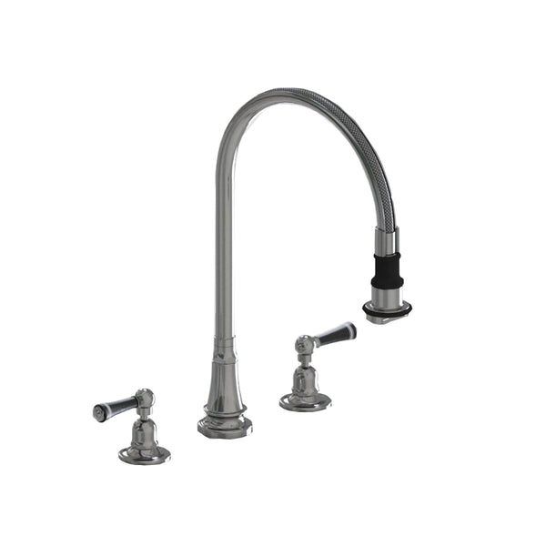 Deck Mount Pull-Off Spray with 10" Swivel Spout with Black Ceramic Lever - Stellar Hardware and Bath 