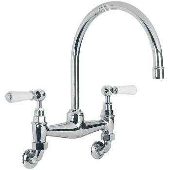 Lefroy Brooks WL-1518
 Classic White Lever Wall Mount Bridge Kitchen Faucet
 13-3/8" H - Stellar Hardware and Bath 
