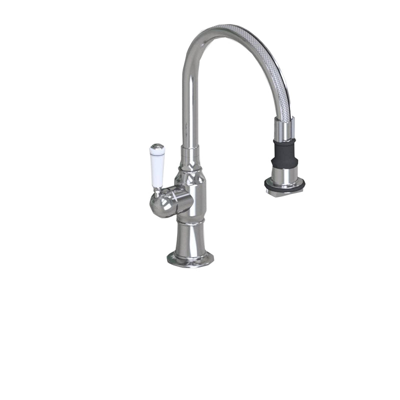 Pull-Off Spray Deck Mount Single Hole with 8" Swivel Spout with Left White Ceramic Traditional Lever - Stellar Hardware and Bath 