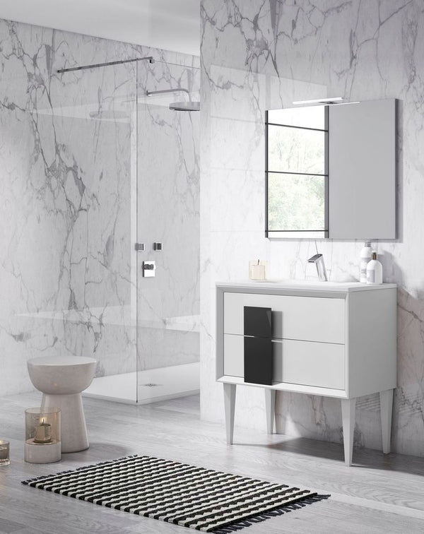 Lucena Bath 32" White and Black Cristal Freestanding Vanity - Stellar Hardware and Bath 