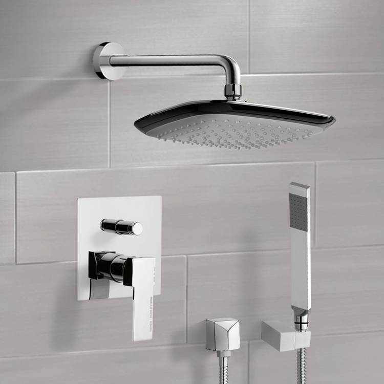 Orsino Chrome Shower System with 10" Rain Shower Head and Hand Shower - Stellar Hardware and Bath 