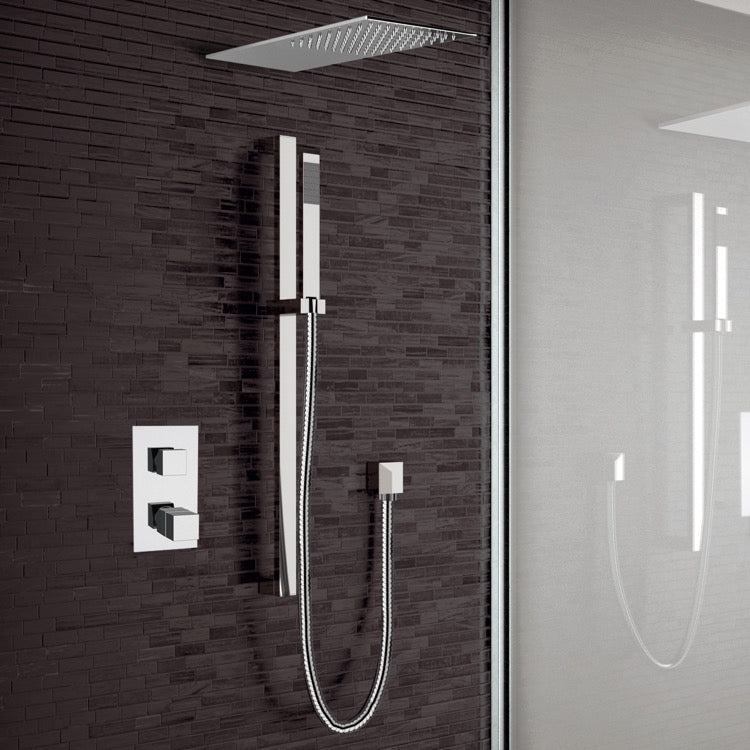 Galiano Chrome Thermostatic Shower System with Sleek Rain Shower Head and Hand Shower - Stellar Hardware and Bath 