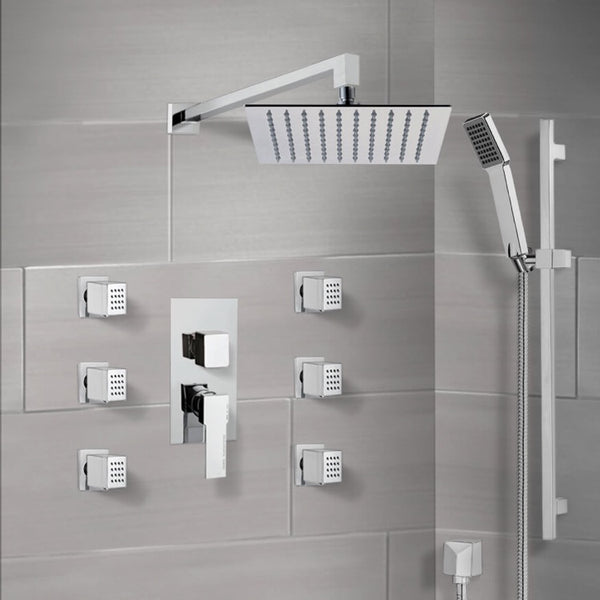 Raniero Chrome Shower System with 10" Rain Shower Head, Hand Shower, and Body Sprays - Stellar Hardware and Bath 