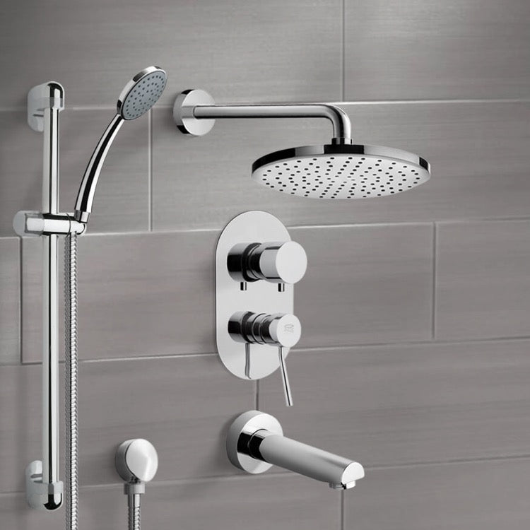 Galiano Chrome Tub and Shower System with 8" Rain Shower Head and Hand Shower - Stellar Hardware and Bath 