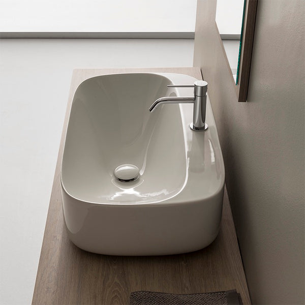 Moon Oval White Ceramic Vessel Bathroom Sink - Stellar Hardware and Bath 
