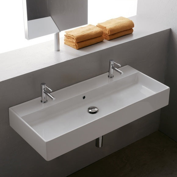 Teorema Trough Ceramic Wall Mounted or Vessel Sink - Stellar Hardware and Bath 