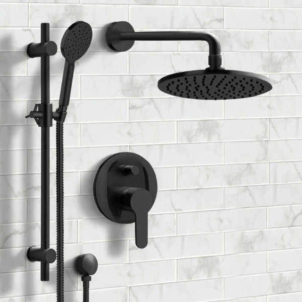 Rendino Matte Black Shower Set with 8" Rain Shower Head and Multi Function Hand Shower - Stellar Hardware and Bath 