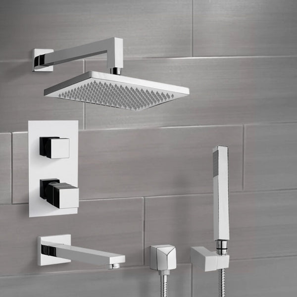Tyga Chrome Thermostatic Tub and Shower System with 9.5" Rain Shower Head and Hand Shower - Stellar Hardware and Bath 