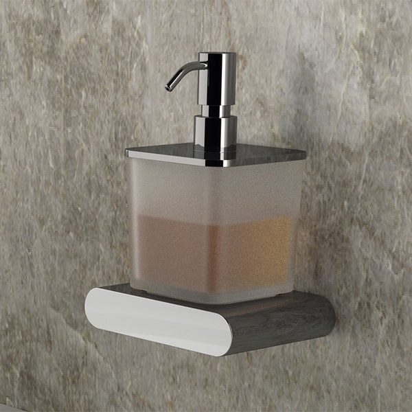 Lounge Frosted Glass and Brass Wall Mounted Soap Dispenser - Stellar Hardware and Bath 