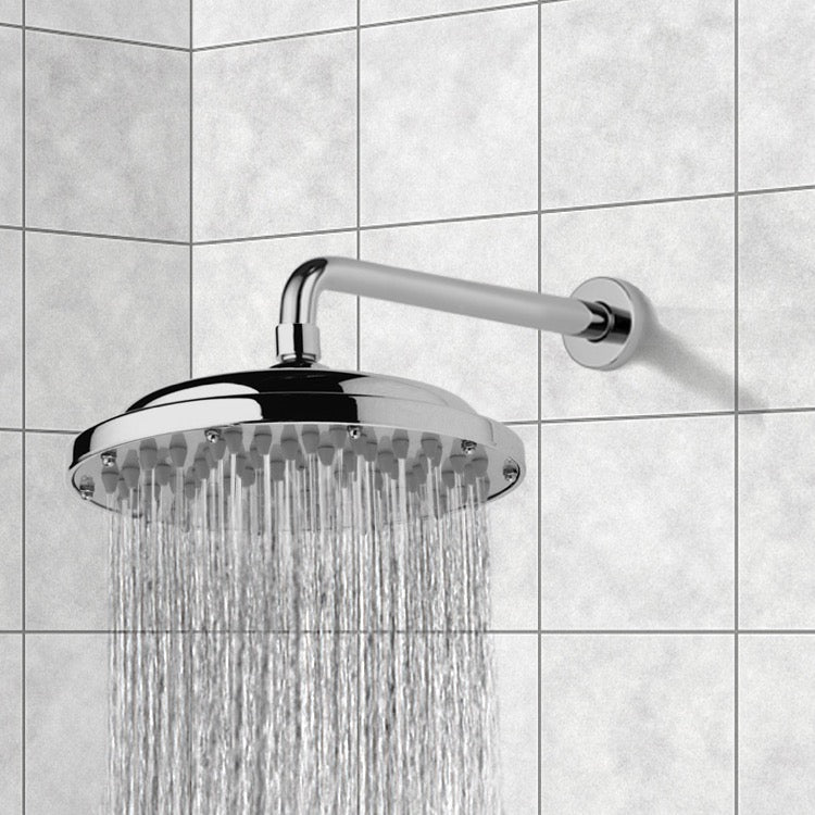 Water Therapy 9" Rain Shower Head With Arm, Chrome - Stellar Hardware and Bath 