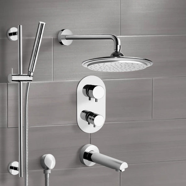 Galiano Chrome Thermostatic Tub and Shower System with 9" Rain Shower Head and Hand Shower - Stellar Hardware and Bath 