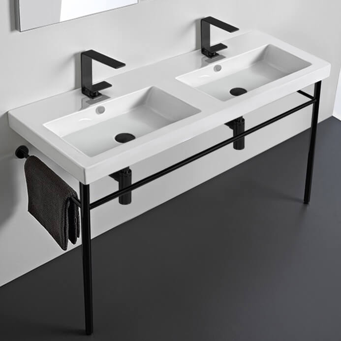 Cangas Double Ceramic Console Sink and Matte Black Stand - Stellar Hardware and Bath 