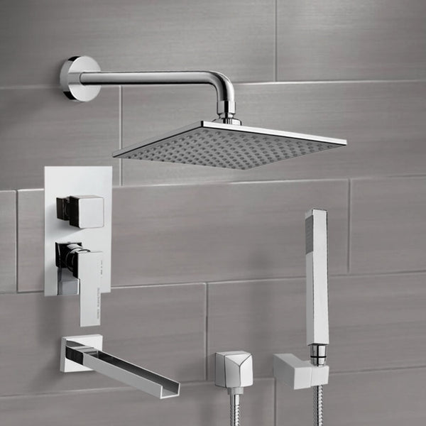 Tyga Chrome Tub and Shower System with 8" Rain Shower Head and Hand Shower - Stellar Hardware and Bath 