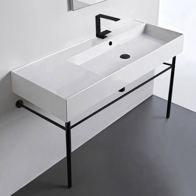 Teorema 2 Ceramic Console Sink and Matte Black Stand - Stellar Hardware and Bath 