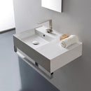 Teorema 2 Rectangular Ceramic Wall Mounted Sink With Counter Space, Towel Bar Included - Stellar Hardware and Bath 