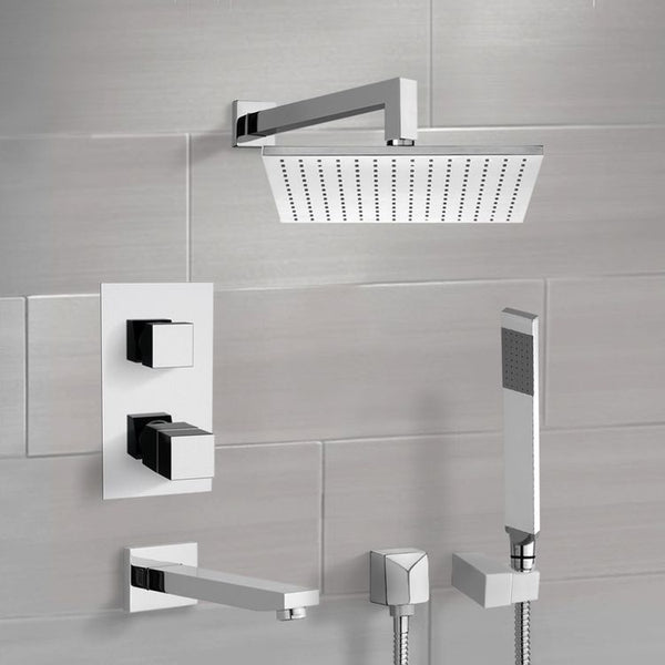 Tyga Chrome Thermostatic Tub and Shower System with 12" Rain Shower Head and Hand Shower - Stellar Hardware and Bath 