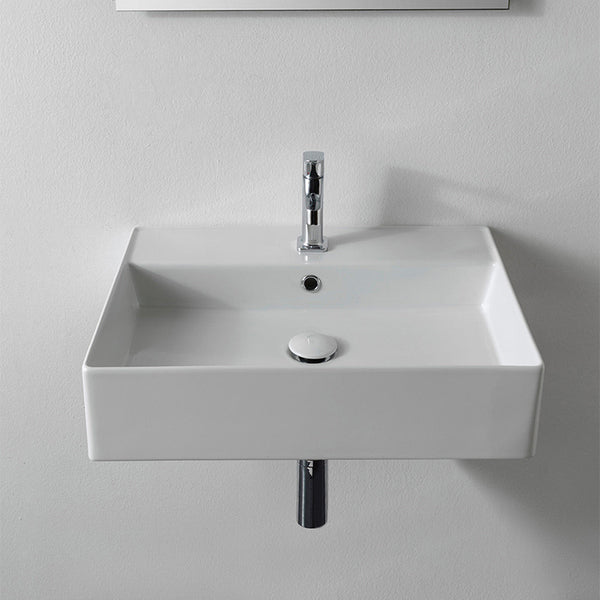 Teorema 2 Rectangular White Ceramic Wall Mounted or Vessel Sink - Stellar Hardware and Bath 