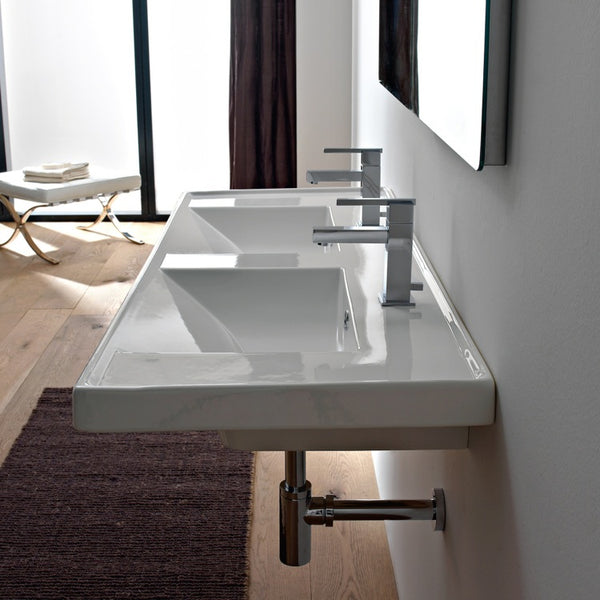 ML Rectangular Double White Ceramic Drop In or Wall Mounted Bathroom Sink - Stellar Hardware and Bath 