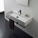 Teorema Rectangular Wall Mounted Ceramic Sink With Matte Black Towel Bar - Stellar Hardware and Bath 