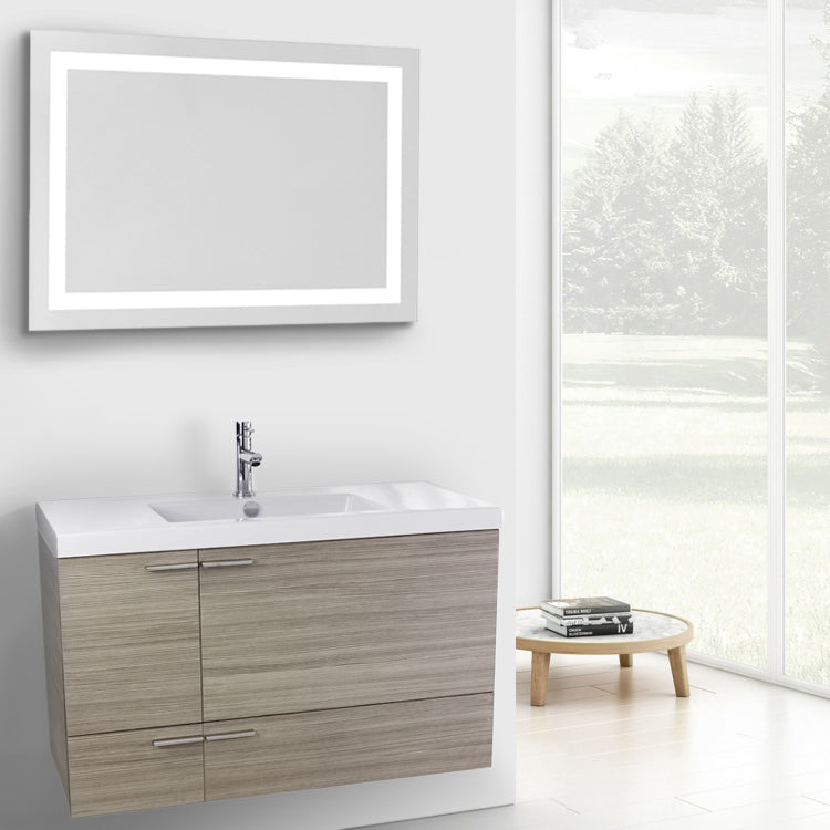 39 Inch Larch Canapa Bathroom Vanity with Fitted Ceramic Sink, Wall Mounted, Lighted Mirror Included - Stellar Hardware and Bath 