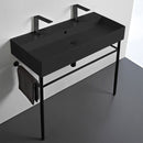 Teorema Double Matte Black Ceramic Console Sink and Matte Black Stand - Stellar Hardware and Bath 