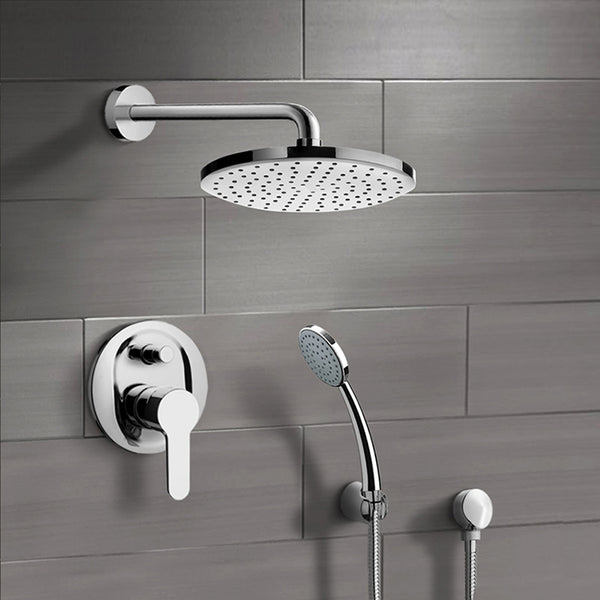 Orsino Chrome Shower System with 8" Rain Shower Head and Hand Shower - Stellar Hardware and Bath 