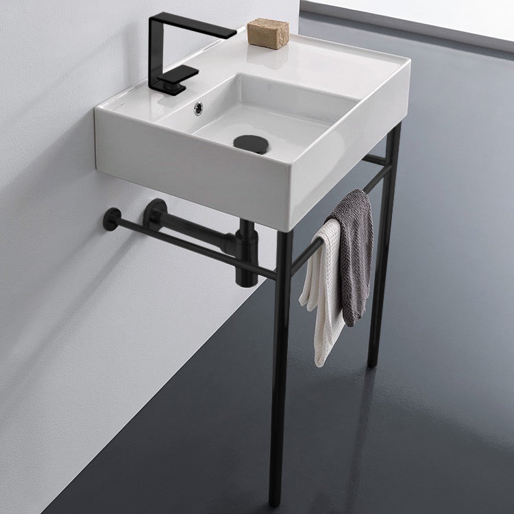 Teorema 2 Ceramic Console Sink and Matte Black Stand - Stellar Hardware and Bath 