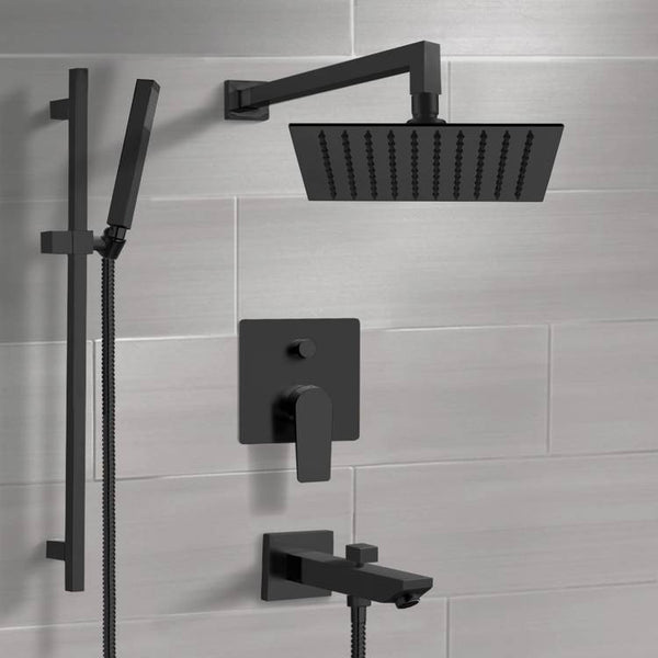 Galiano Matte Black Tub and Shower System with Rain Shower Head and Hand Shower - Stellar Hardware and Bath 