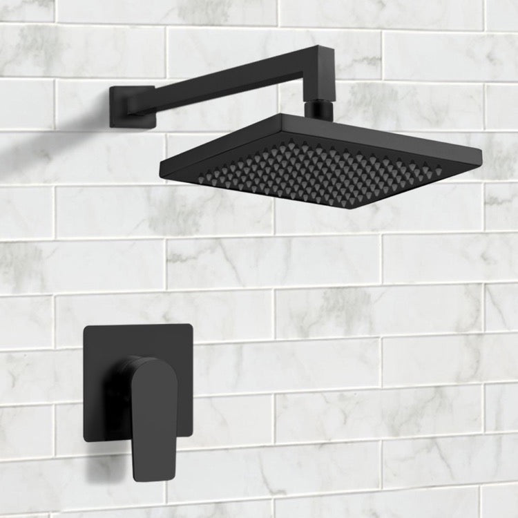 Mario Matte Black Shower Faucet Set with 8" Rain Shower Head - Stellar Hardware and Bath 