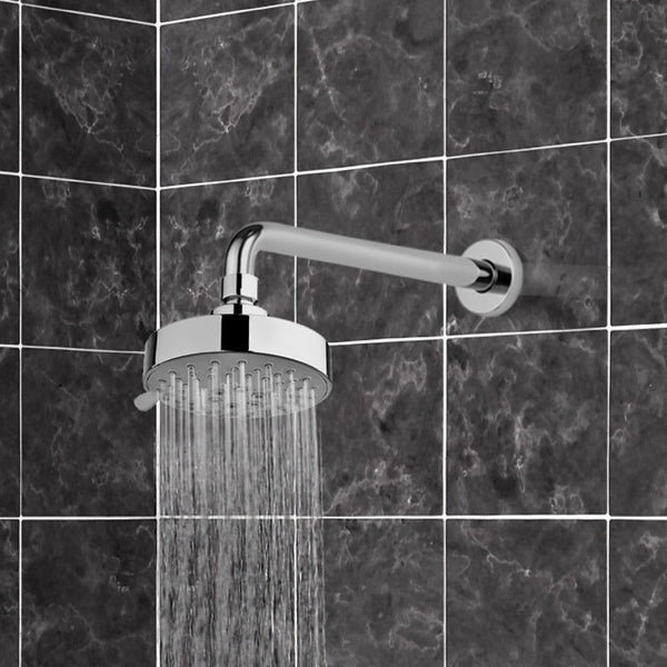 Superinox Chrome Five Function Shower Head and 12 Inch Stainless Steel Shower Arm - Stellar Hardware and Bath 