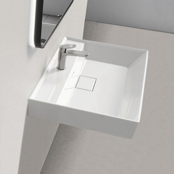 Sharp Square White Ceramic Wall Mounted or Drop In Sink - Stellar Hardware and Bath 