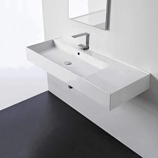 Teorema 2 Rectangular Ceramic Wall Mounted or Vessel Sink With Counter Space - Stellar Hardware and Bath 