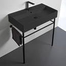 Teorema Matte Black Ceramic Console Sink and Matte Black Stand - Stellar Hardware and Bath 