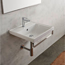 ML Rectangular Wall Mounted Ceramic Sink With Polished Chrome Towel Bar - Stellar Hardware and Bath 