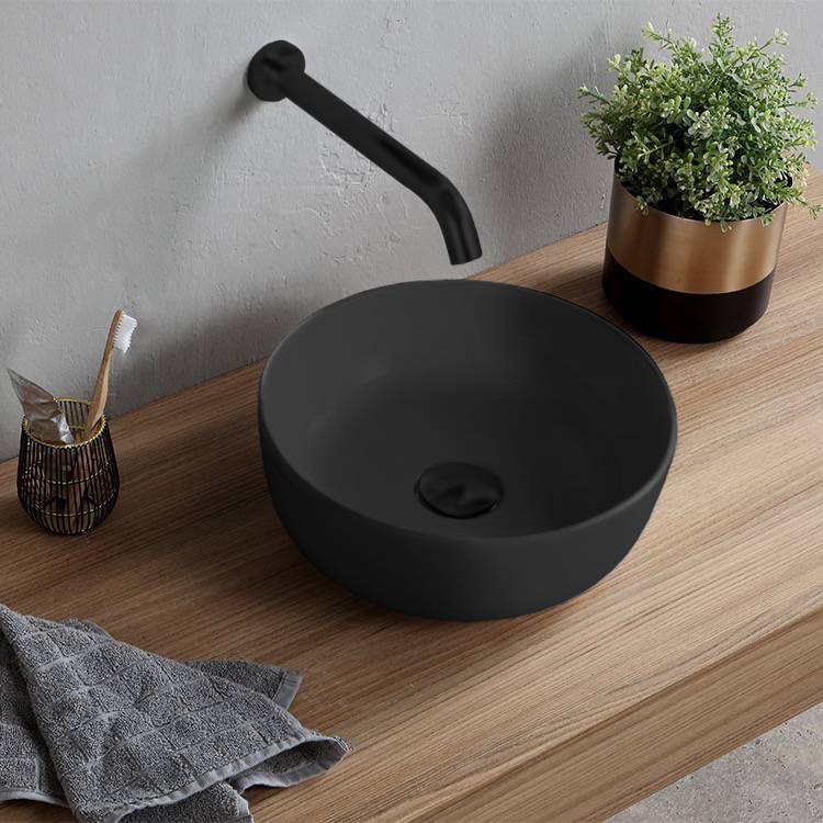 Glam Round Matte Black Vessel Sink in Ceramic - Stellar Hardware and Bath 