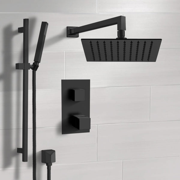 Galiano Matte Black Thermostatic Shower Set with Rain Shower Head and Hand Shower - Stellar Hardware and Bath 