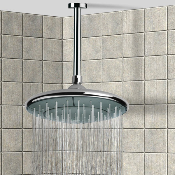 Water Therapy 10" Ceiling Mount Rain Shower Head With Arm, Chrome - Stellar Hardware and Bath 