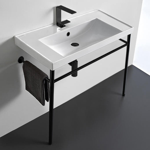 ML Rectangular Ceramic Console Sink and Matte Black Stand - Stellar Hardware and Bath 