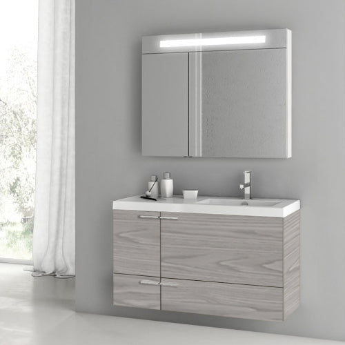 39 Inch Grey Walnut Bathroom Vanity with Fitted Ceramic Sink, Wall Mounted, Lighted Medicine Cabinet Included - Stellar Hardware and Bath 