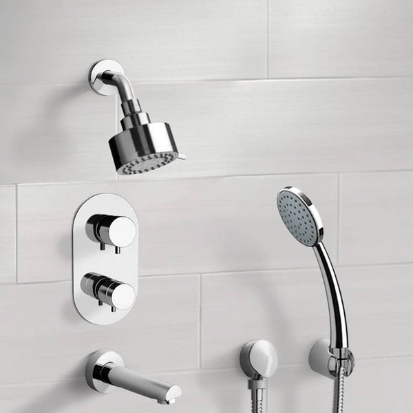 Tyga Chrome Thermostatic Tub and Shower System with Multi Function Shower Head and Hand Shower - Stellar Hardware and Bath 