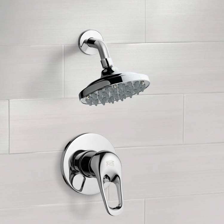 Mario Chrome Shower Faucet Set with 6" Rain Shower Head - Stellar Hardware and Bath 