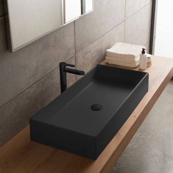 Teorema Rectangular Matte Black Vessel Sink in Ceramic - Stellar Hardware and Bath 