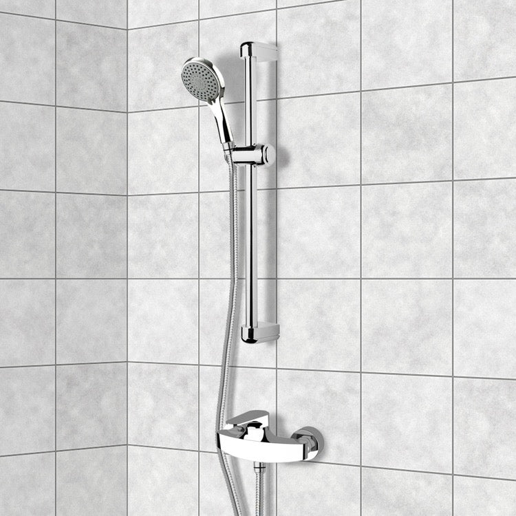 Rendino Chrome Slidebar Shower Set With Multi Function Hand Shower - Stellar Hardware and Bath 