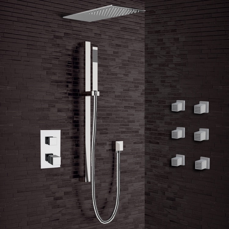 Galiano Chrome Thermostatic Shower System with Sleek Rain Shower Head and Hand Shower - Stellar Hardware and Bath 