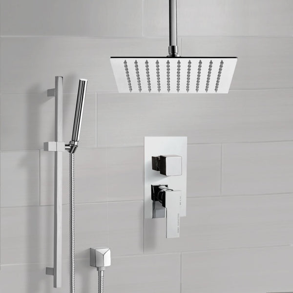 Rendino Chrome Ceiling Shower System With Rain Shower Head and Hand Shower - Stellar Hardware and Bath 