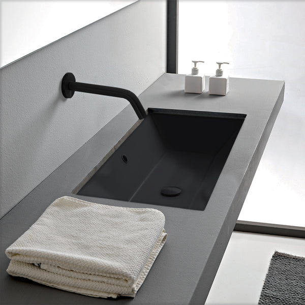 Teorema 2 Rectangular Matte Black Ceramic Undermount Sink - Stellar Hardware and Bath 