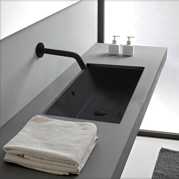 Teorema 2 Rectangular Matte Black Ceramic Undermount Sink - Stellar Hardware and Bath 