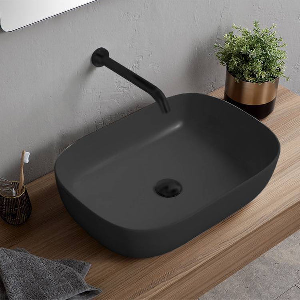 Glam Oval Matte Black Vessel Sink in Ceramic - Stellar Hardware and Bath 