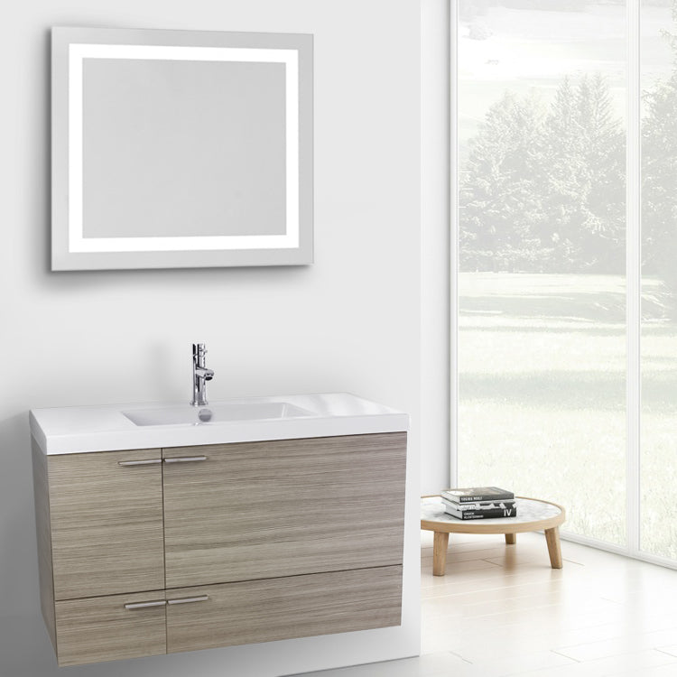 39 Inch Larch Canapa Bathroom Vanity with Fitted Ceramic Sink, Wall Mounted, Lighted Mirror Included - Stellar Hardware and Bath 